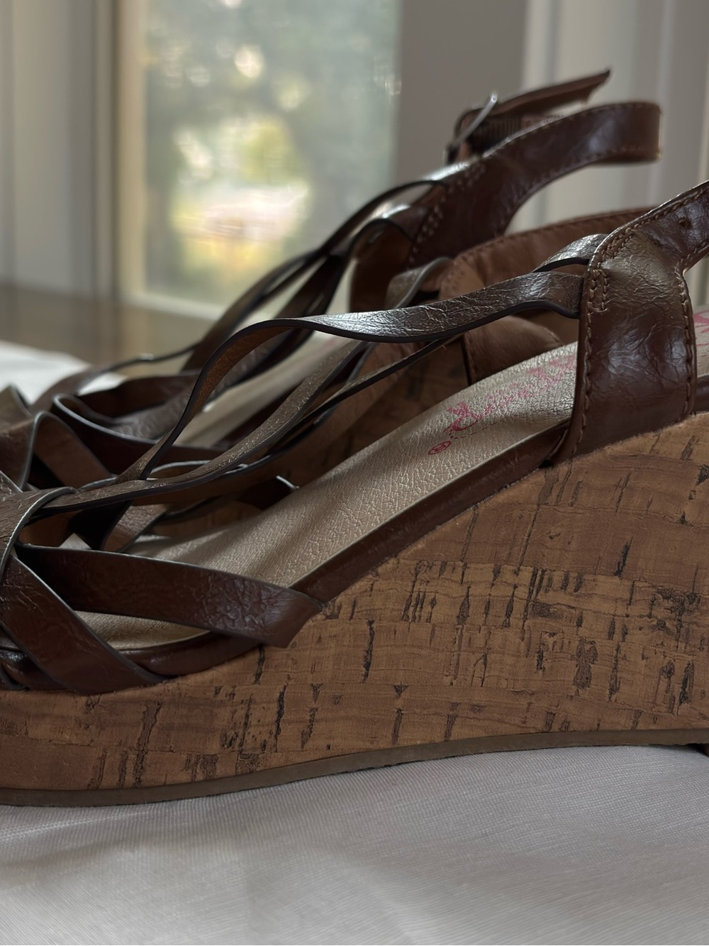 Jellypop Brown Cork Wedge Sandals - Picture 2 of 4